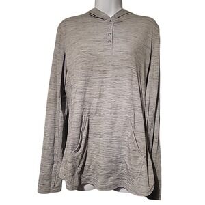 Prana‎ UPF Sun Hoodie Womens Med Gray Striped Long Sleeve Henley Hiking
